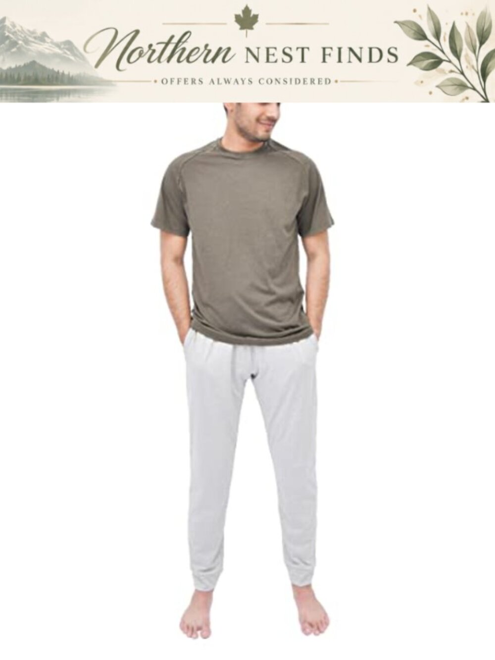 Mens 2 Piece Raglan Tee Wide Leg Pajama Set Sleepwear Lounge